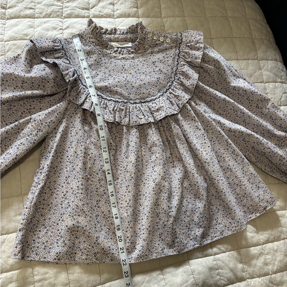 Doen Raina Ruffle Floral Yoke Blouse - Cream/Blue - Picture 10 of 12